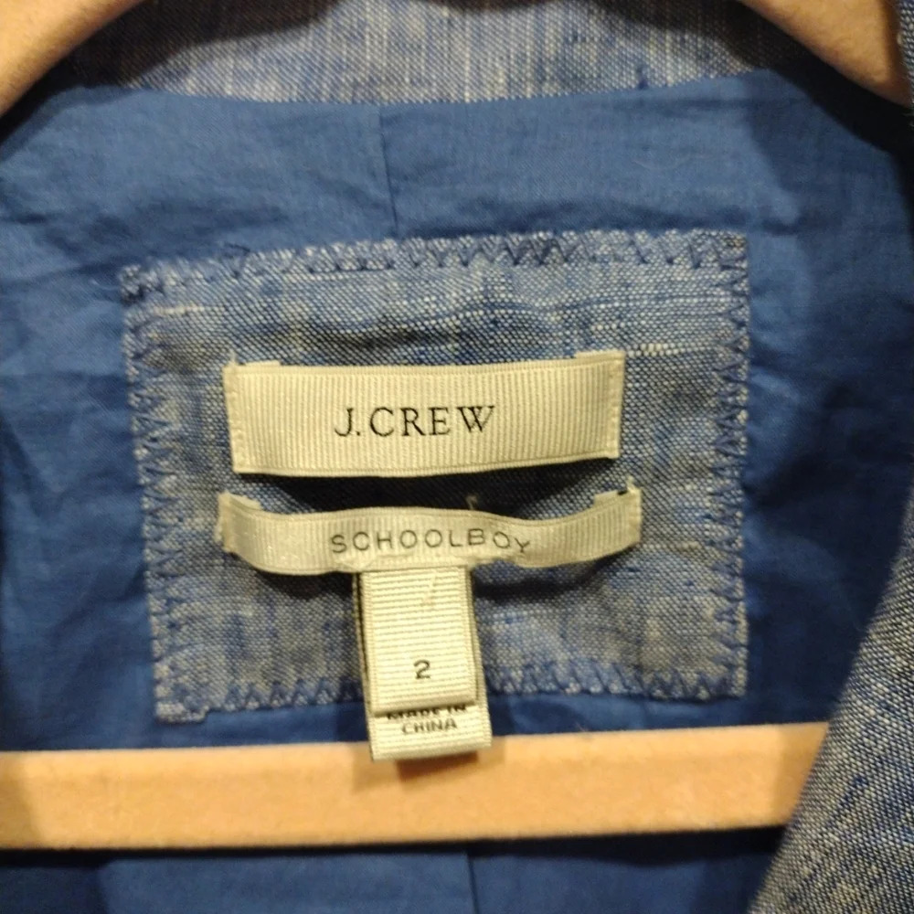 J. Crew Women's 100% Linen Blue Chambray Schoolboy Blazer Sz 2- Preppy Academia - Picture 2 of 7